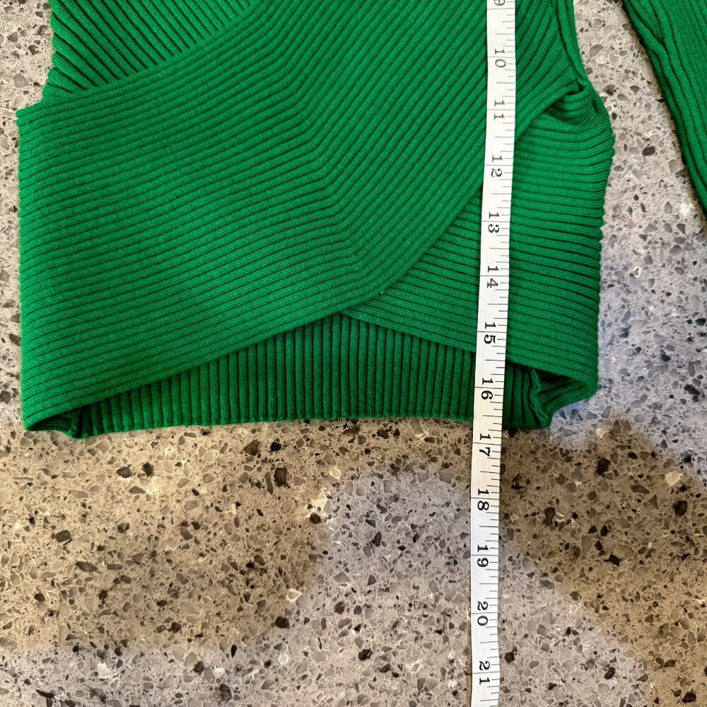 ZARA Ribbed Knit Cut-Out Cropped Sweater Green Wrap Front Women's Size S - Picture 8 of 10